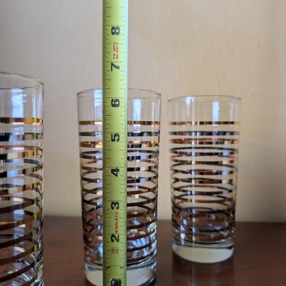 MCM Set Of 3 Silver And Gold Striped Highball Glasses - Picture 4 of 5
